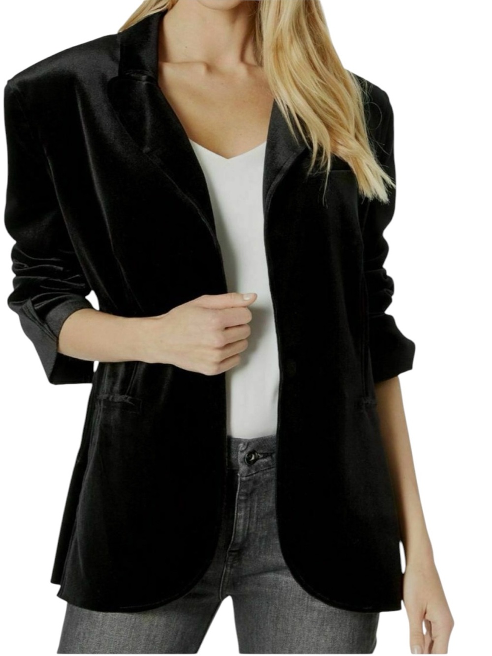 Norma Kamali Micro Corduroy Single-Button Tailored Black Blazer Jacket RARE